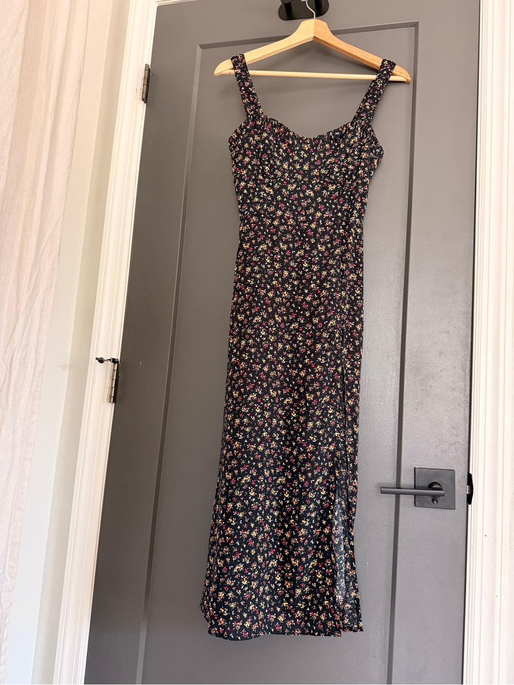 Zara Black Maxi Dress with Pink & Yellow Floral Print